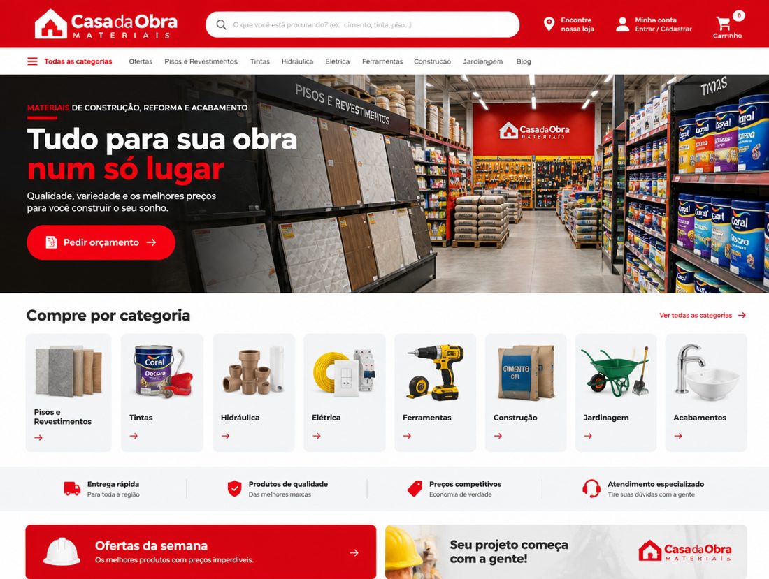 Conceito de site para loja de materiais de construção