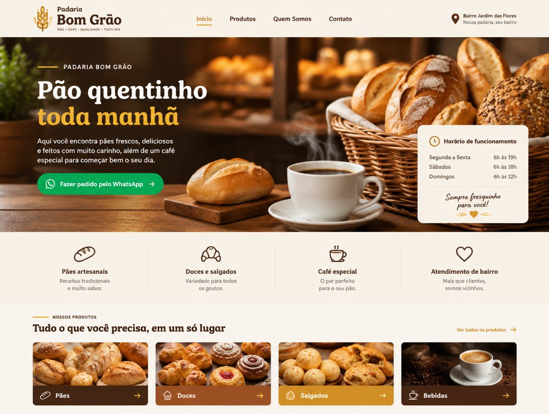 Conceito de site para padaria